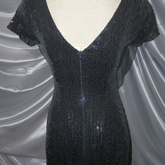 VTG Swee Lo Sequin Wiggle Silk Cowl Cascade Drape Neck PARTY DRESS S/P NEW - Picture 3 of 11